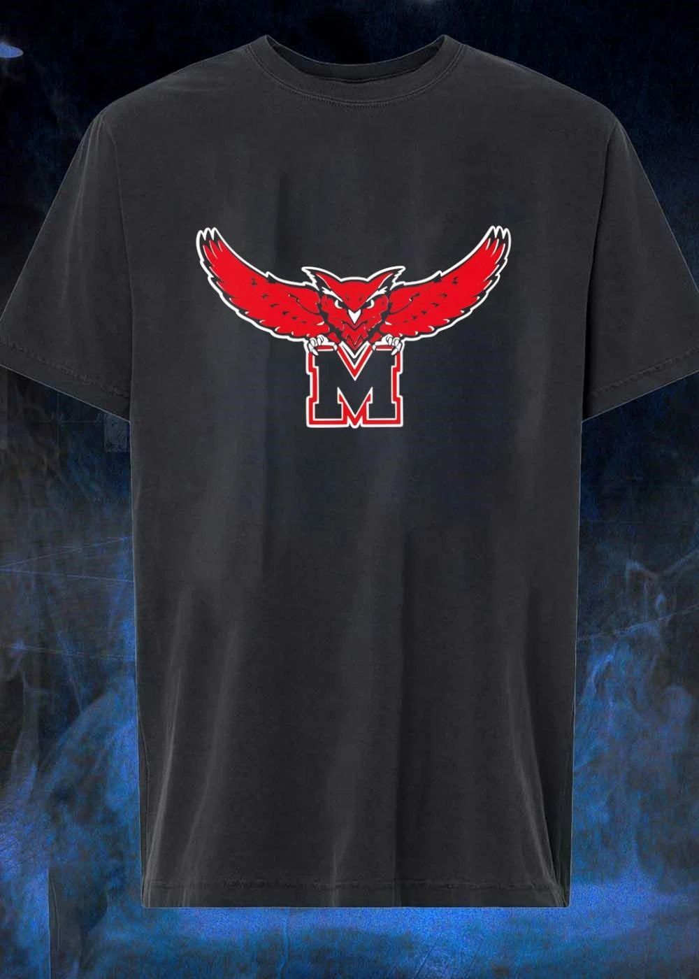 Mascot Apparel Red Owl Resting on M Logo Team Shirt