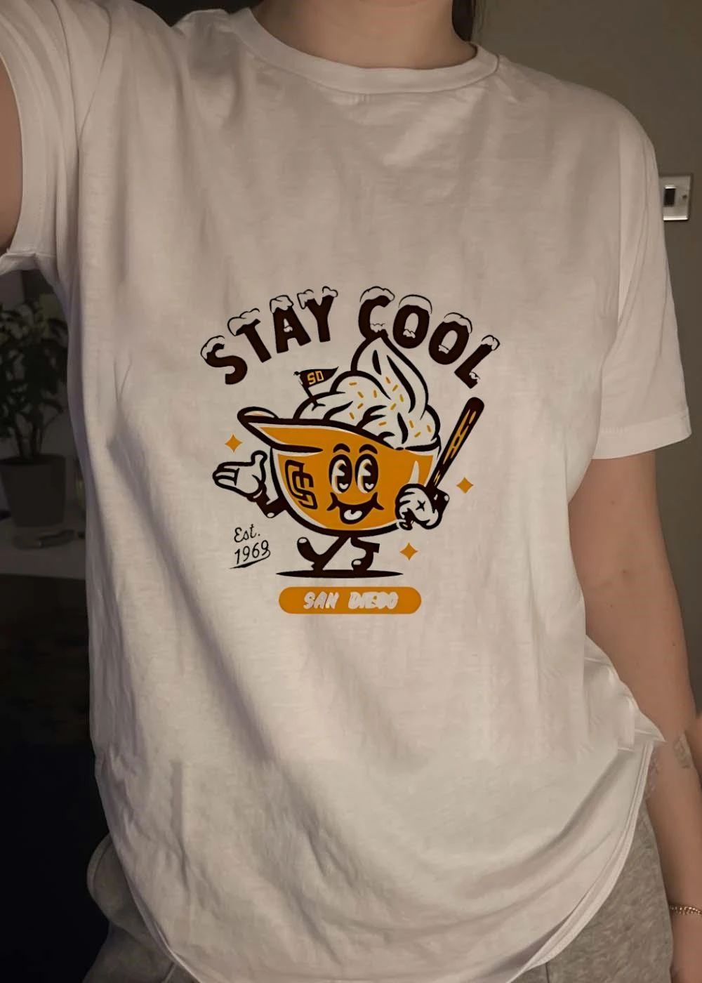 San Diego Padres Stay Cool cream Est 1969 cartoon shirt