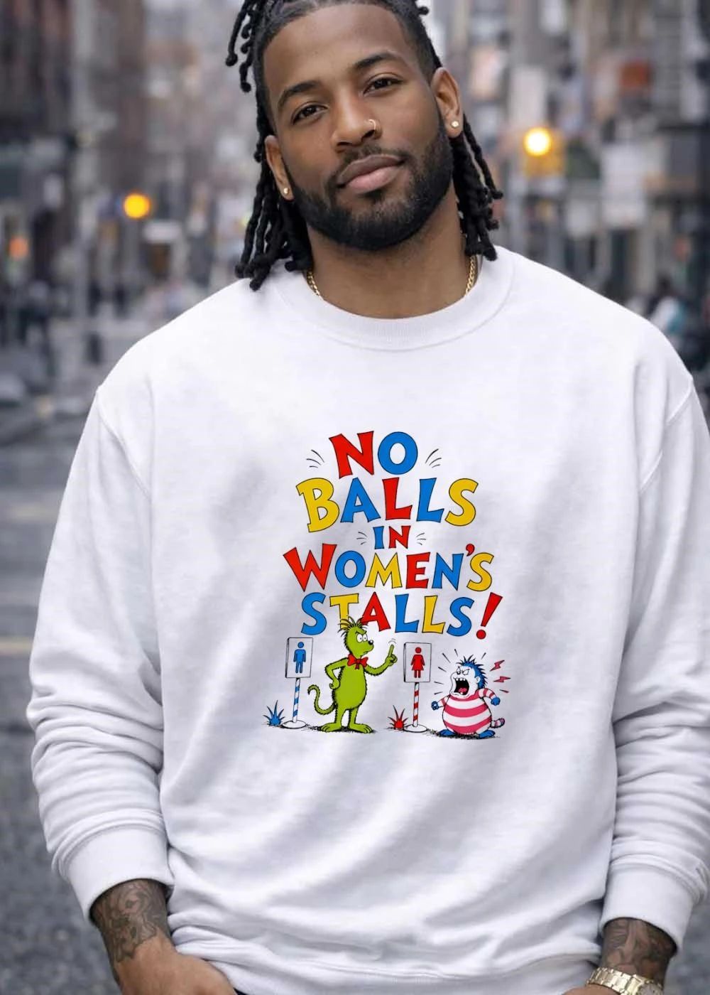 No balls in women’s stalls Grinch style character shirt