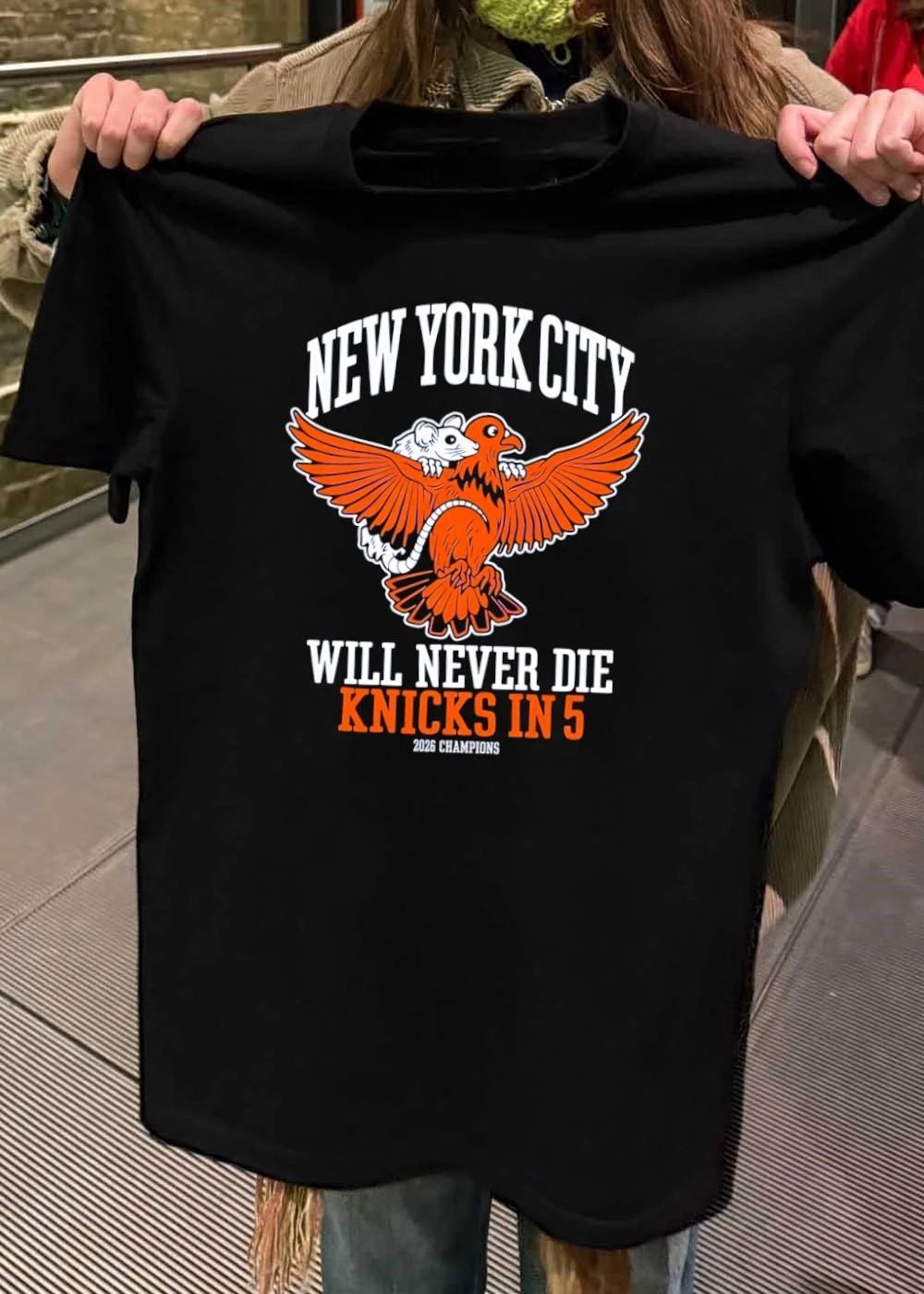 2026 Champions New York City Will Never Die Knicks in 5 Rat Pigeon T-Shirt