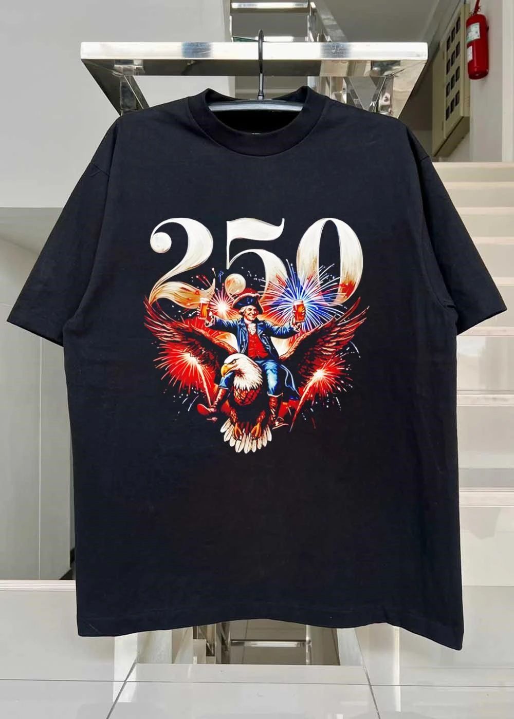 America 250 Founding Father Riding Eagle Drinking Beer 1776 T-Shirt