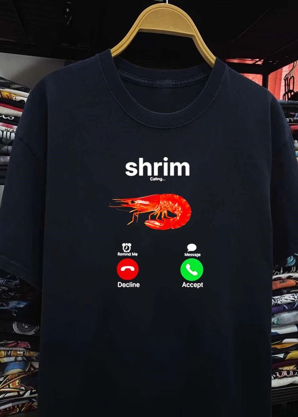 Calling Shrim Incoming Phone Screen Print T-Shirt