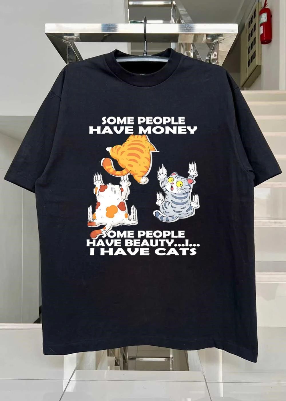 Cute Cats Clawing Walls Some People Have Money Beauty I Have T-Shirt