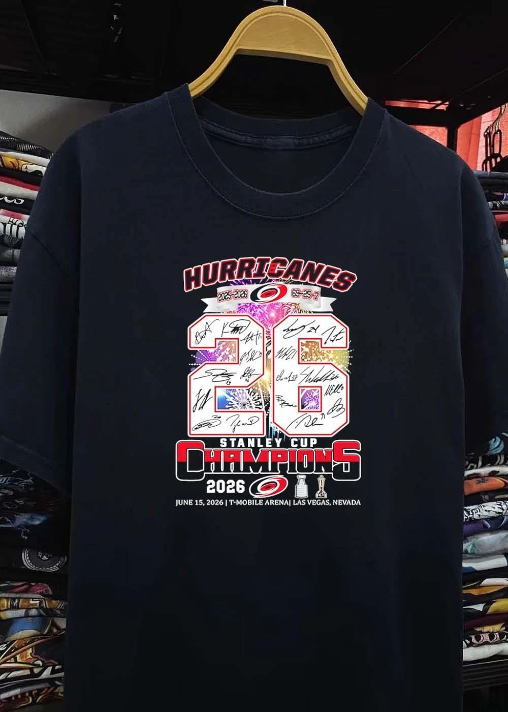 Hurricanes Signed 2025 2026 Stanley Cup Champions 69 25 7 T-Shirt