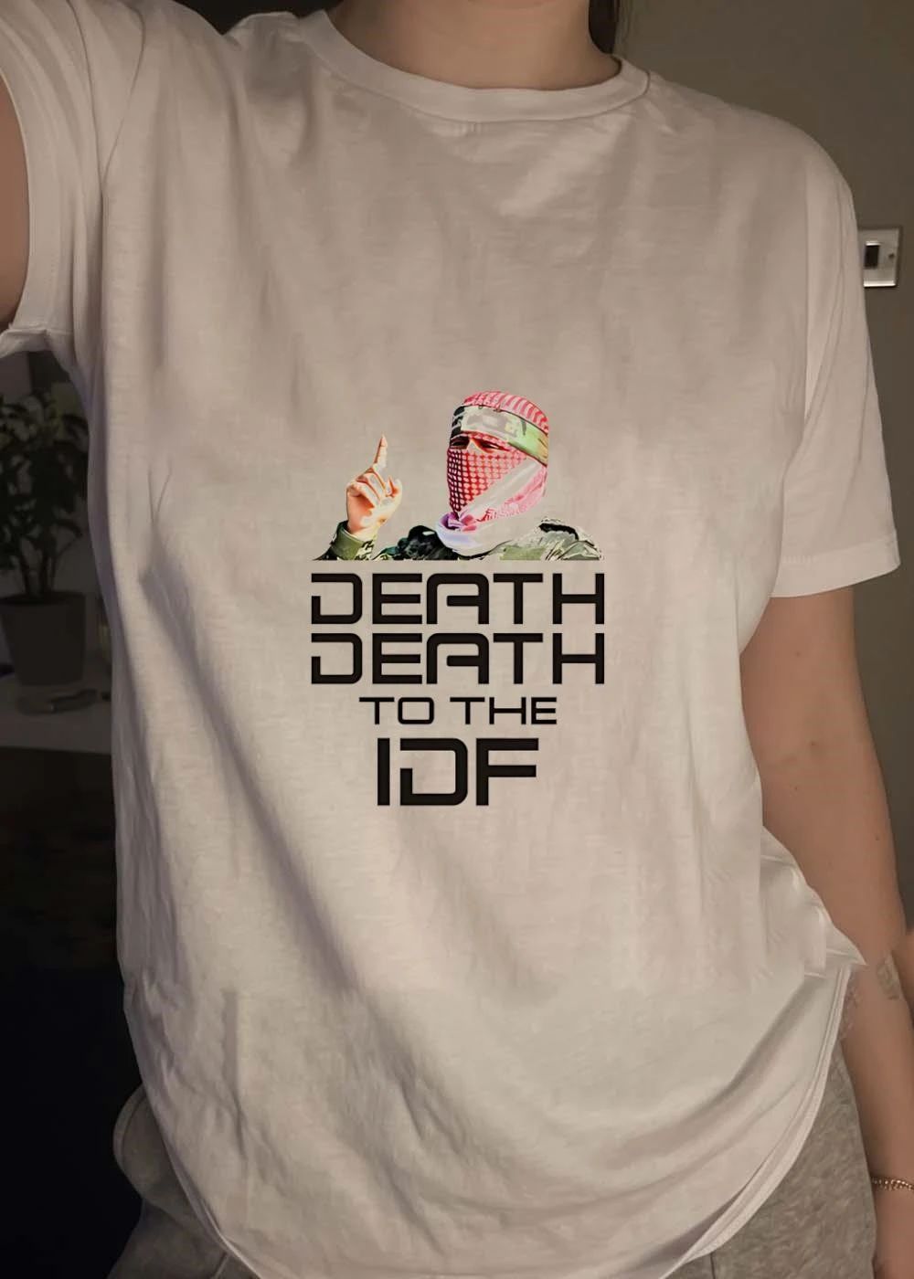 Death to the IDF Masked Fighter Graphic T-Shirt