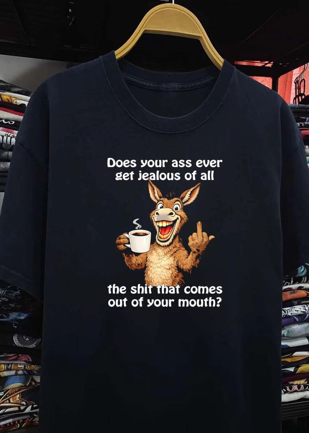 Funny Donkey Middle Finger Coffee Cup Sarcastic Ass Jealous Mouth Quote Shirt