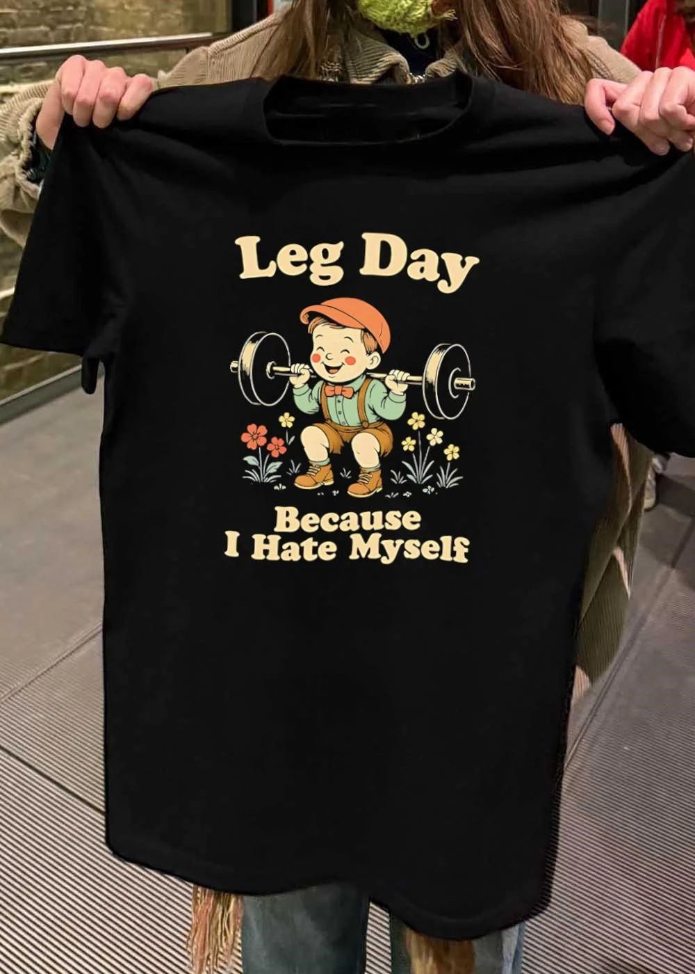 Retro Aesthetic Boy Squatting Leg Day Because I Hate Myself Shirt