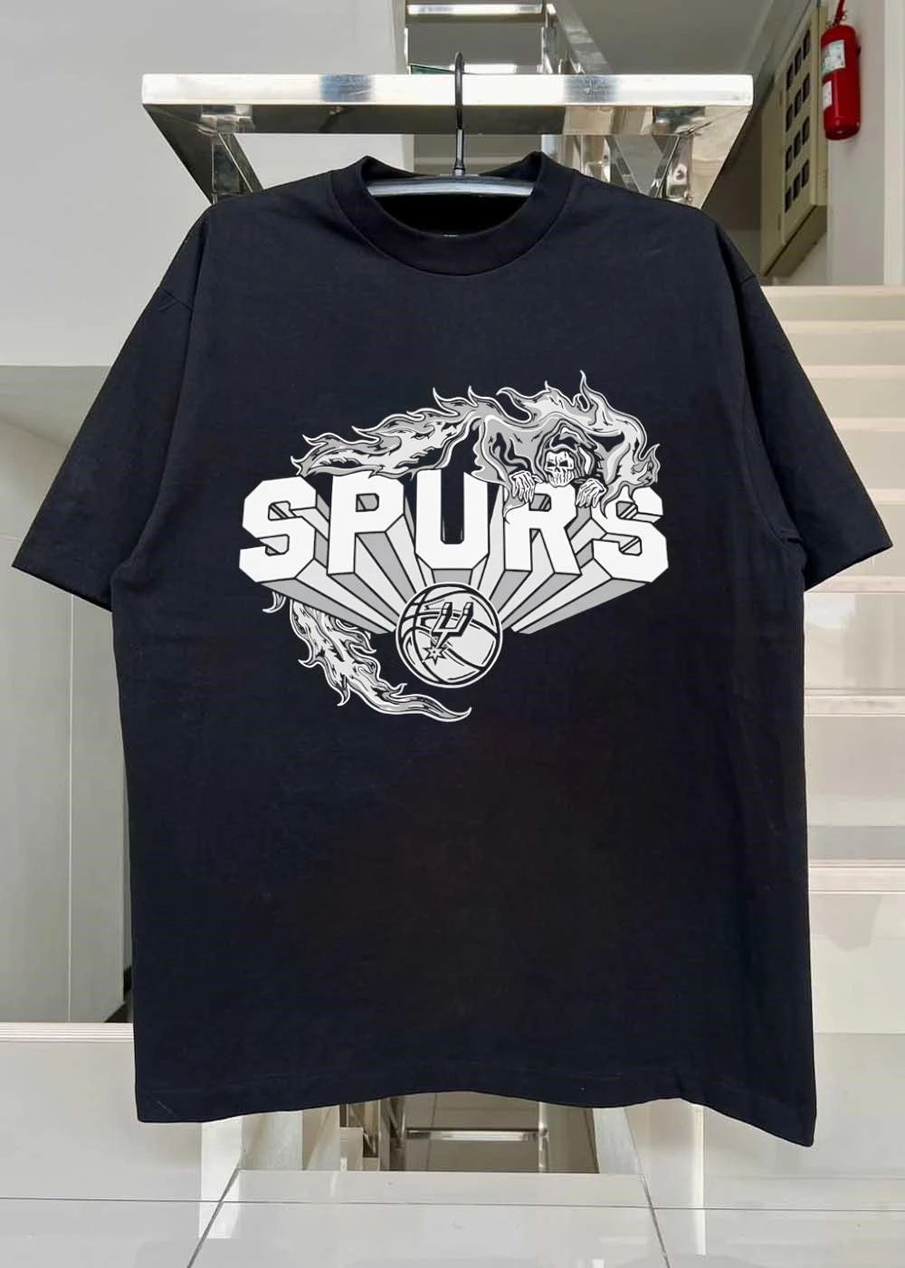 San Antonio Spurs basketball team NBA grim reaper skeleton flames SPURS shirt