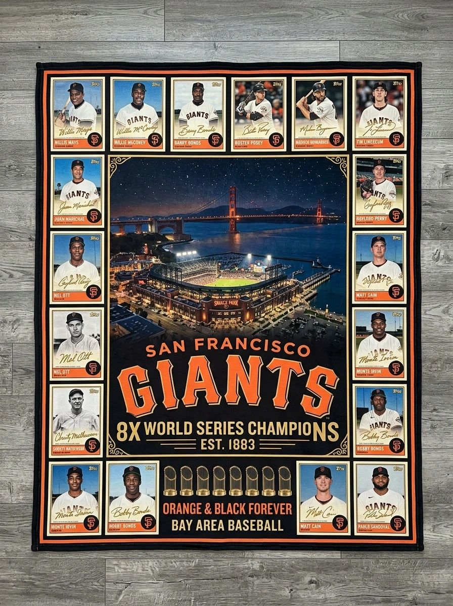 San Francisco Giants 8x World Series Champions Oracle Park Legends Facsimile Signatures Fleece Throw Blanket