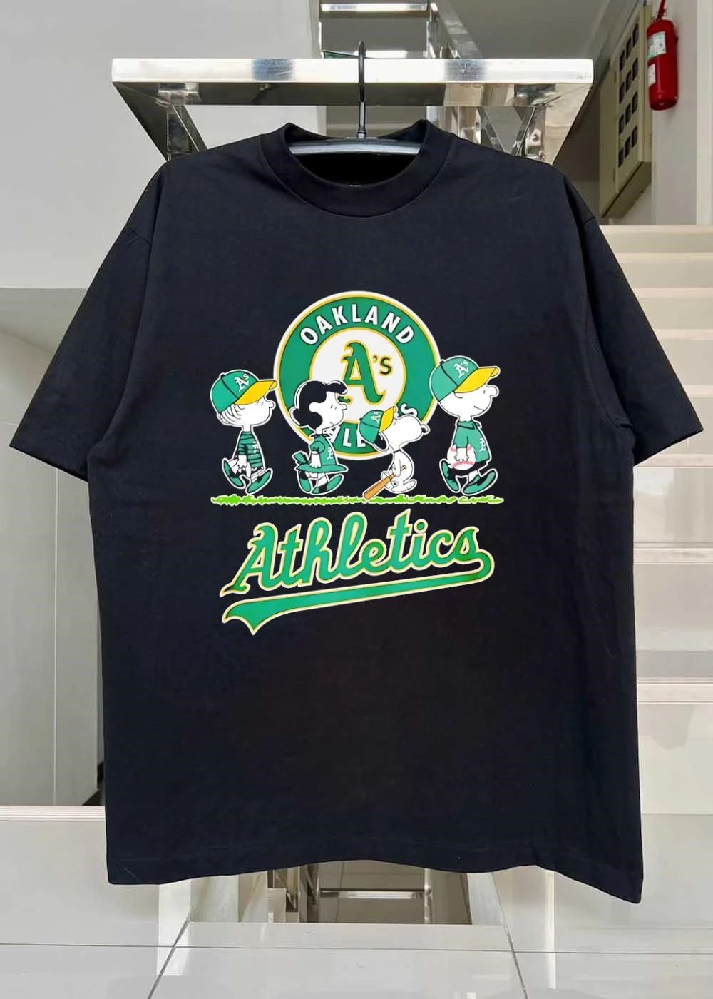 Peanuts Gang Walking with Baseball Gear Oakland A’s Athletics Shirt