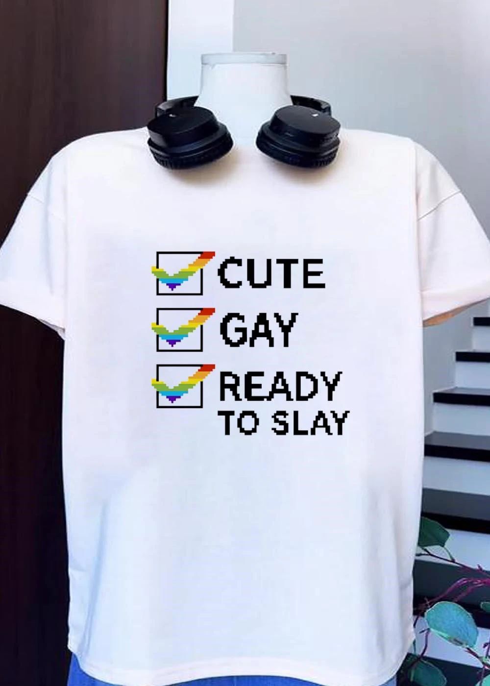 Cute Gay Ready to Slay Checkbox Pixel Art T-Shirt
