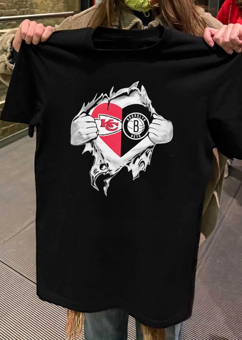 KC Nets Ripped Chest Heart Fan T-Shirt