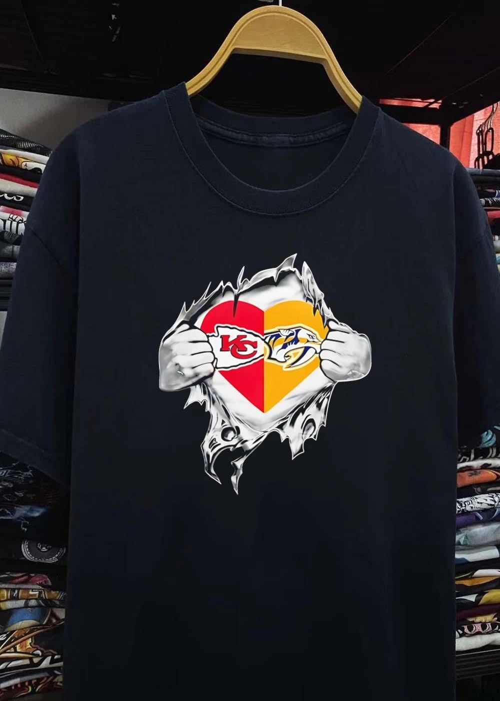 Heart Ripping Open Kansas City Chiefs Nashville Predators Shirt