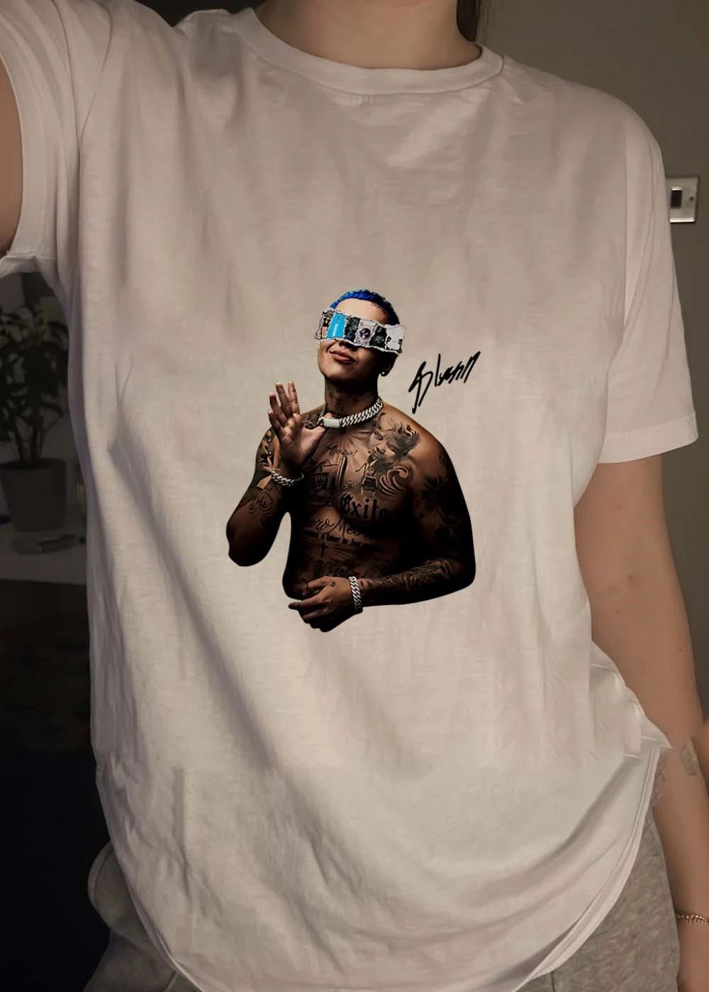Blessing Man Posing with Exito and Caro Meo Tattoo T-Shirt