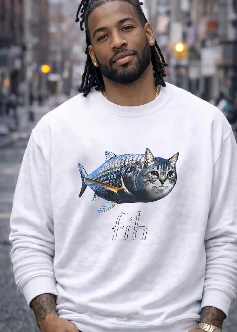 Fih gray tabby cat fish hybrid creature ocean animal character fih shirt