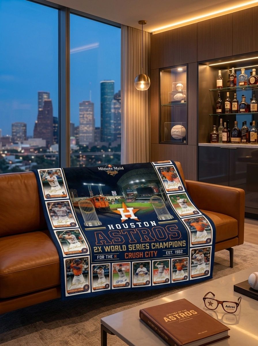 Houston Astros Minute Maid Park 2x World Series Champions Legends Facsimile Signatures Fleece Throw Blanket