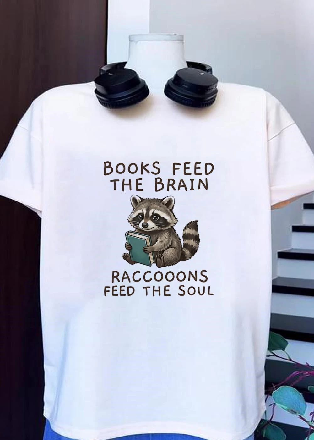 Cute Animal Library Books Feed The Brain Raccoons Feed The Soul T-Shirt