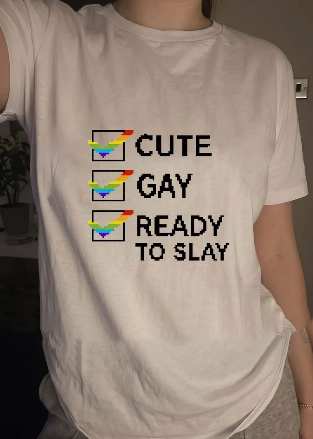 Cute Gay Ready to Slay Checkbox Pixel Art T-Shirt