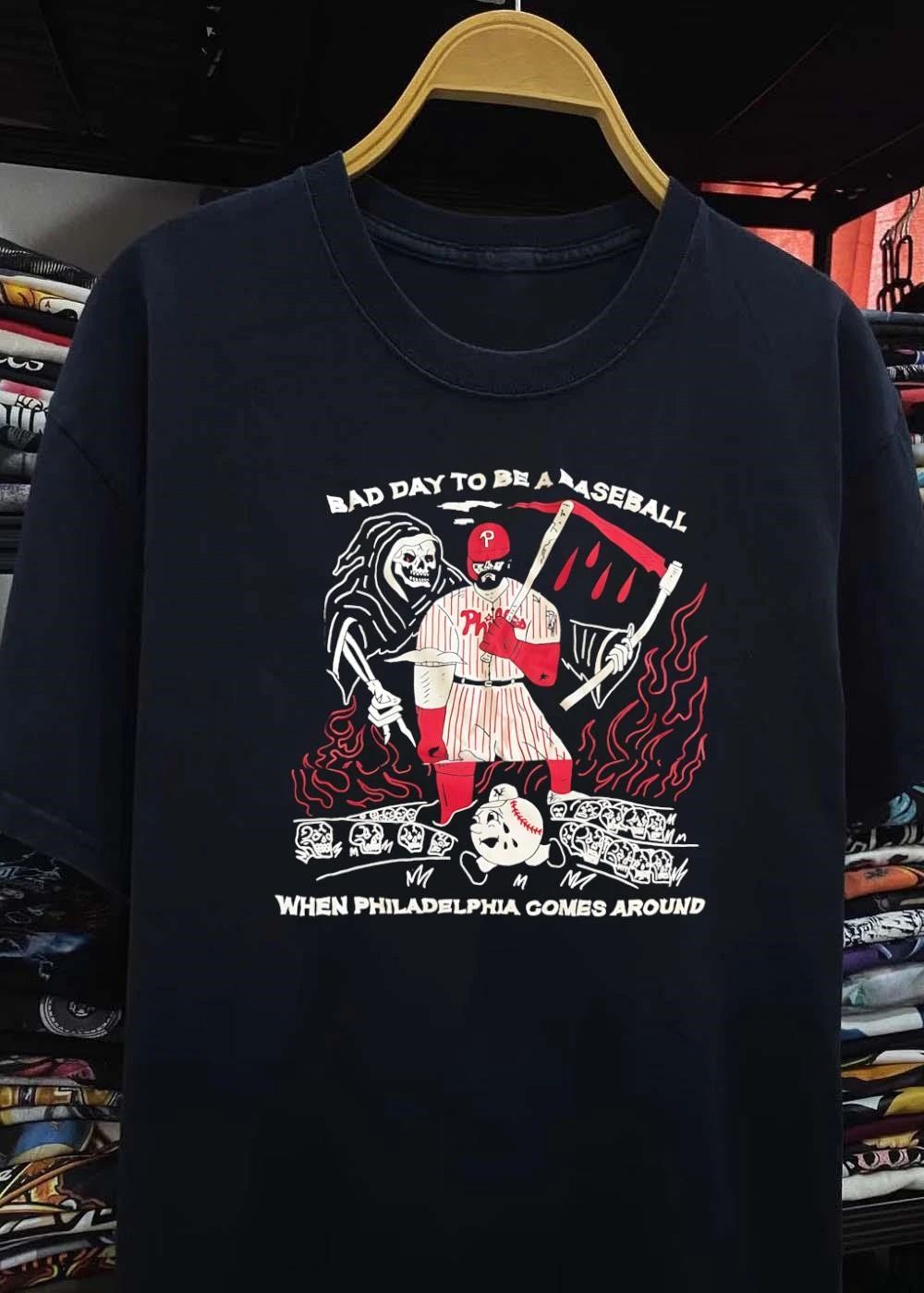 Grim Reaper Phillies Player Bad Day to be a Baseball When Philadelphia Comes Around shirt