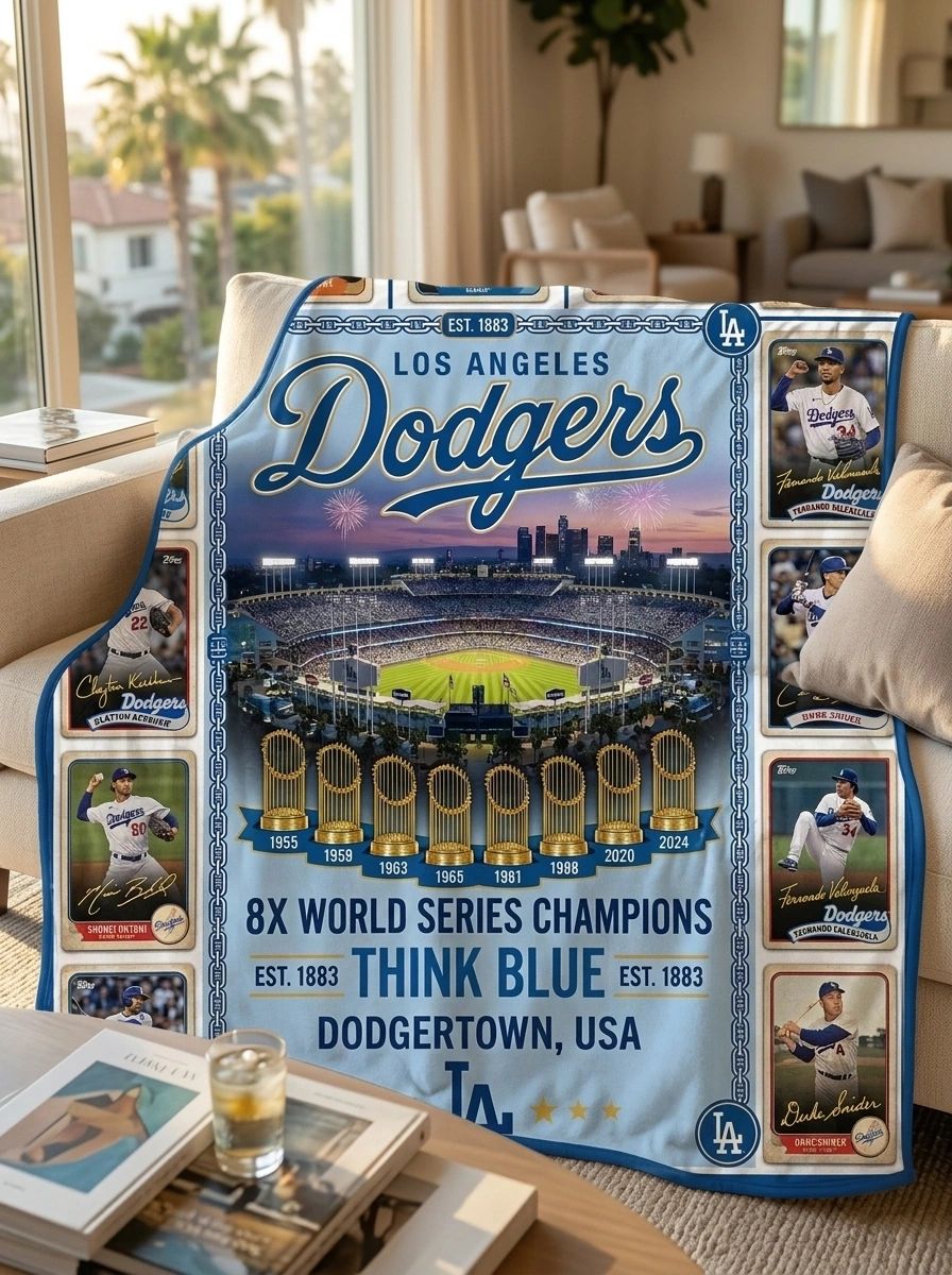 Los Angeles Dodgers 8x World Series Champions Dodger Stadium Legends Facsimile Signatures Fleece Throw Blanket