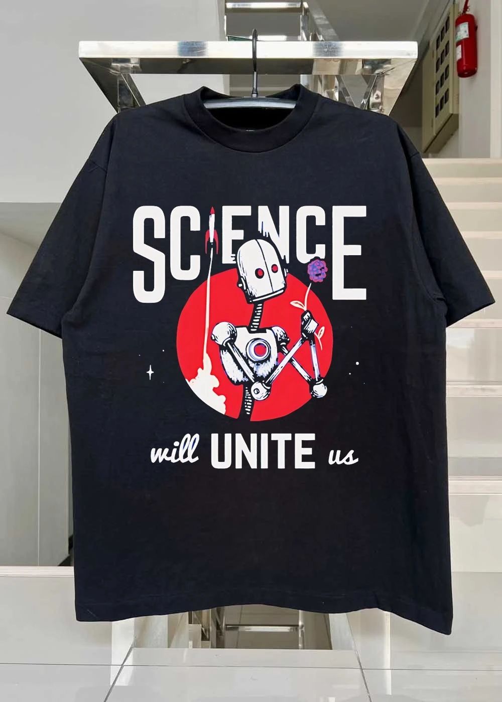 Science Will Unite Us Robot Holding Flower T-Shirt