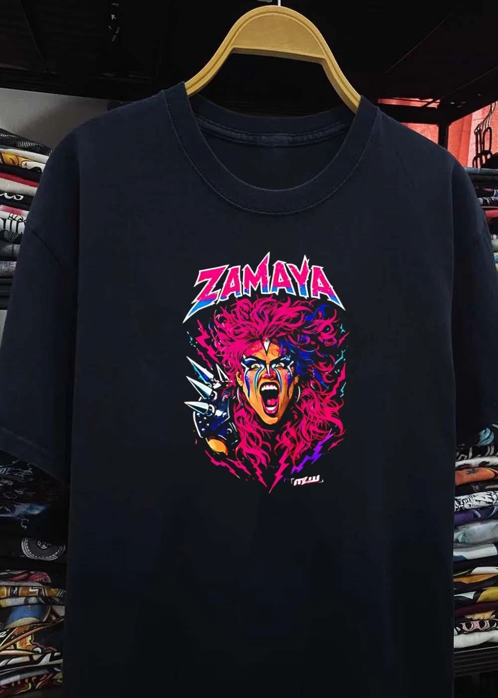 MLW Zamaya Warrior Screaming Pink Hair Spiked Shoulder Pad T-Shirt