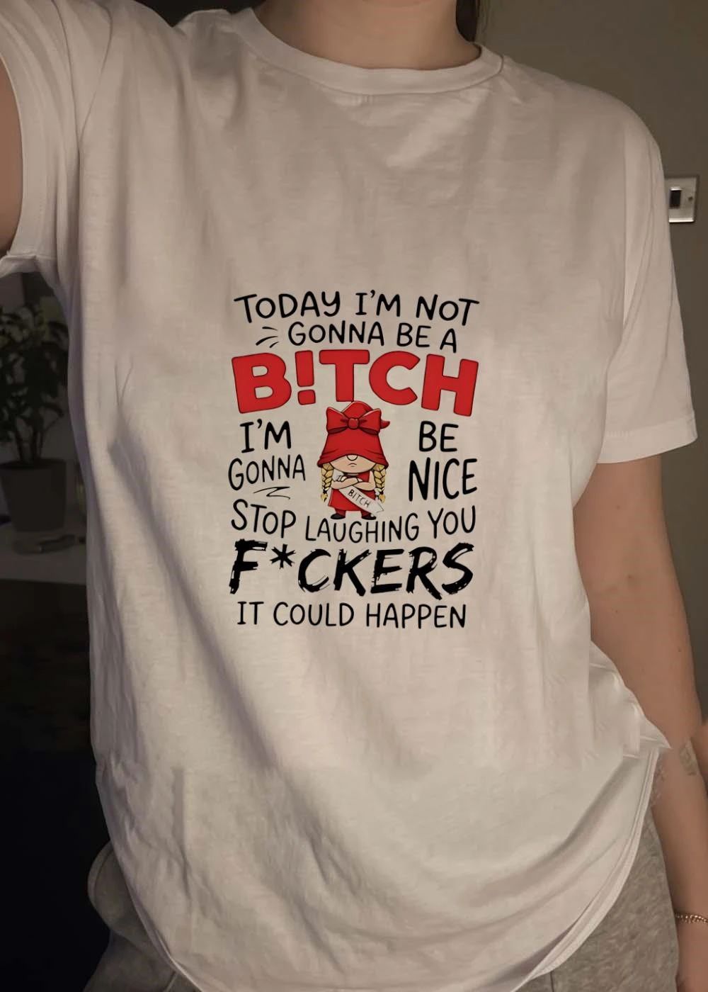 Funny Gnome Sarcastic Quote Today Im Not Gonna Be A Bitch Be Nice Stop Laughing You Fuckers It Could Happen T-Shirt