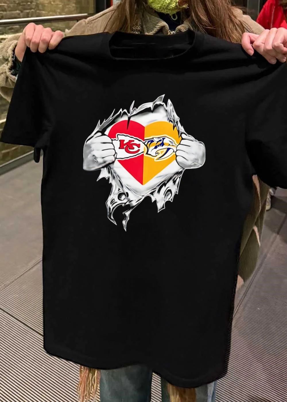 Heart Ripping Open Kansas City Chiefs Nashville Predators Shirt