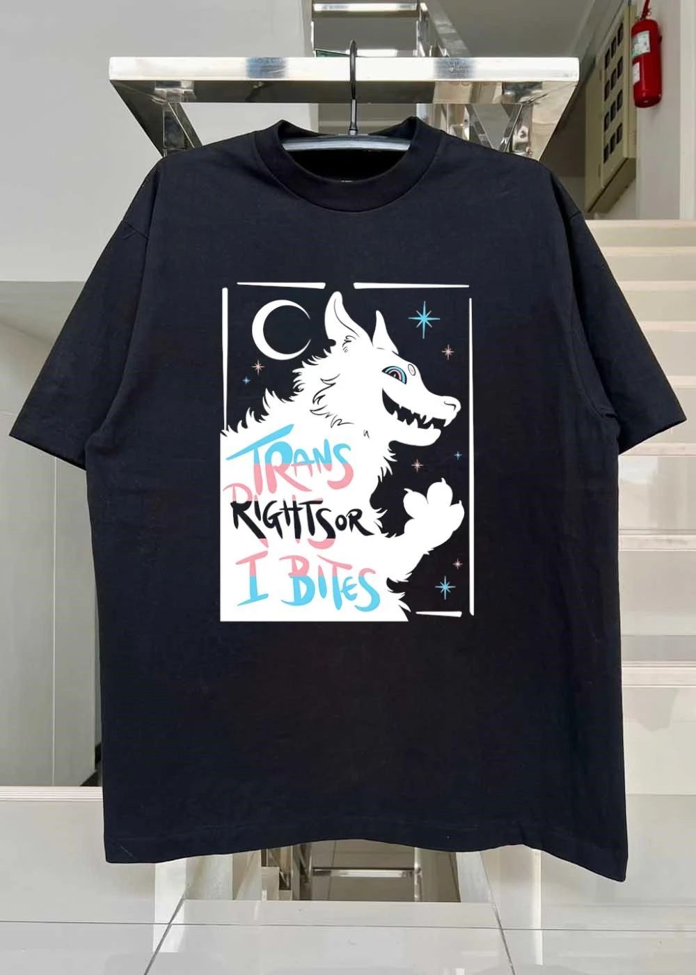 Trans Rights or I Bites White Wolf Celestial Animal Enthusiast T-Shirt