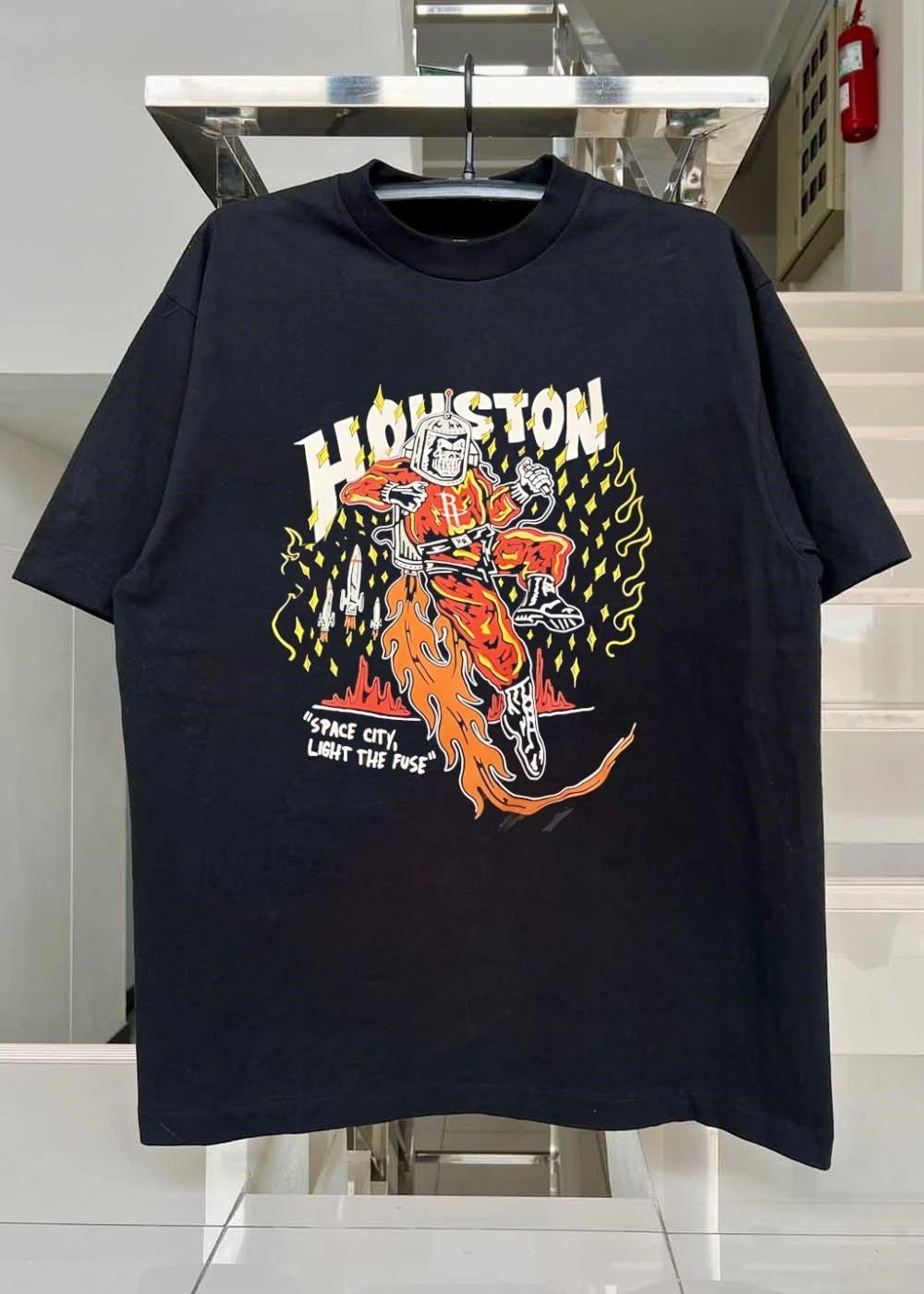 Houston Rockets Space City Light the Fuse Skeleton Astronaut Graphic shirt