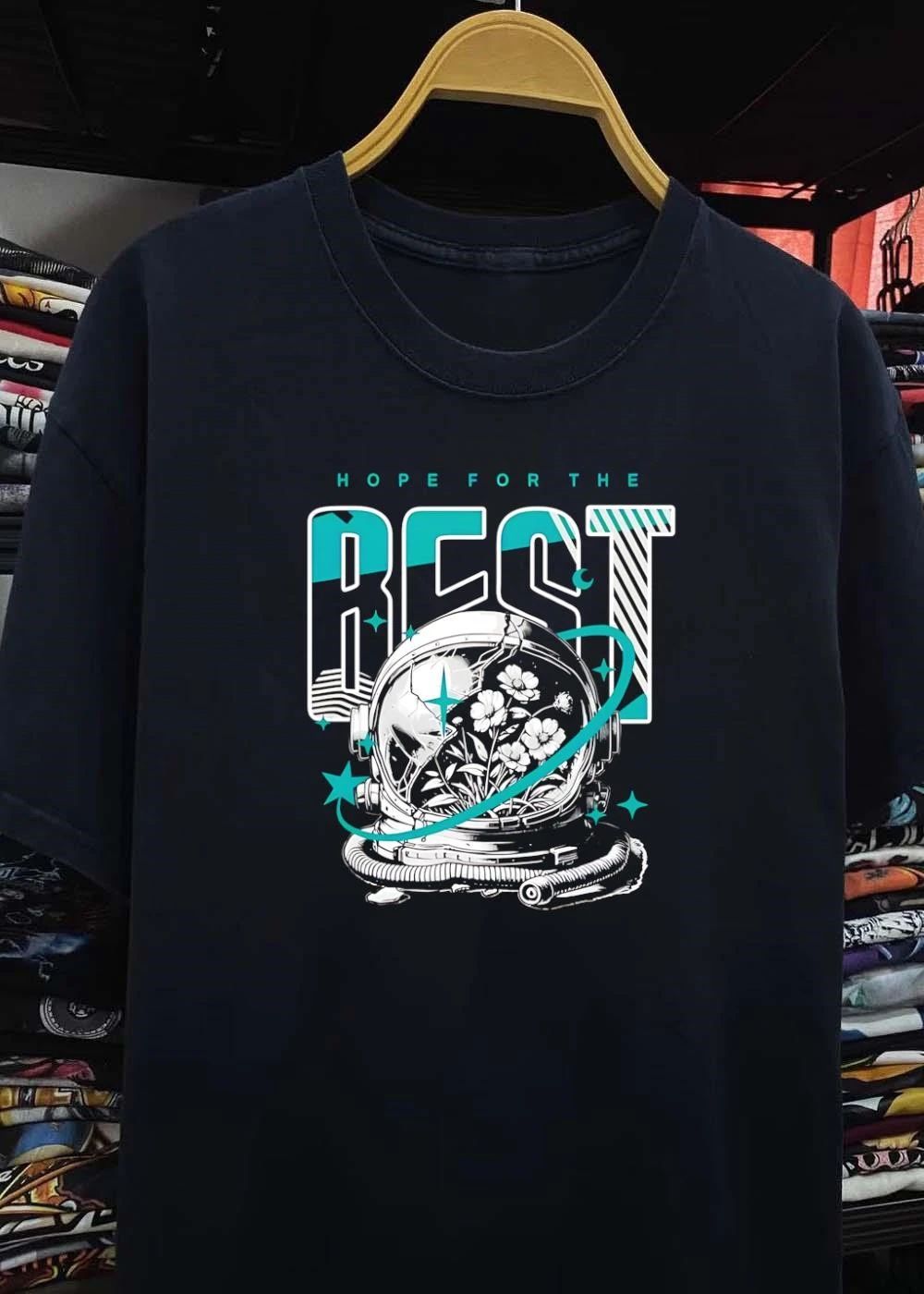 Hope for the Best Astronaut Flowers Graphic T-Shirt