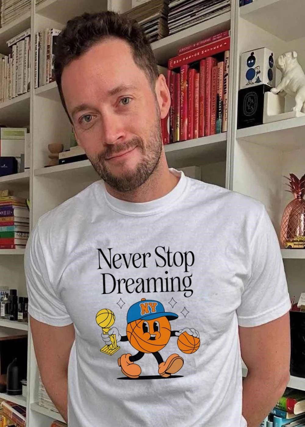 Never Stop Dreaming Cartoon Basketball NY Knicks T-Shirt