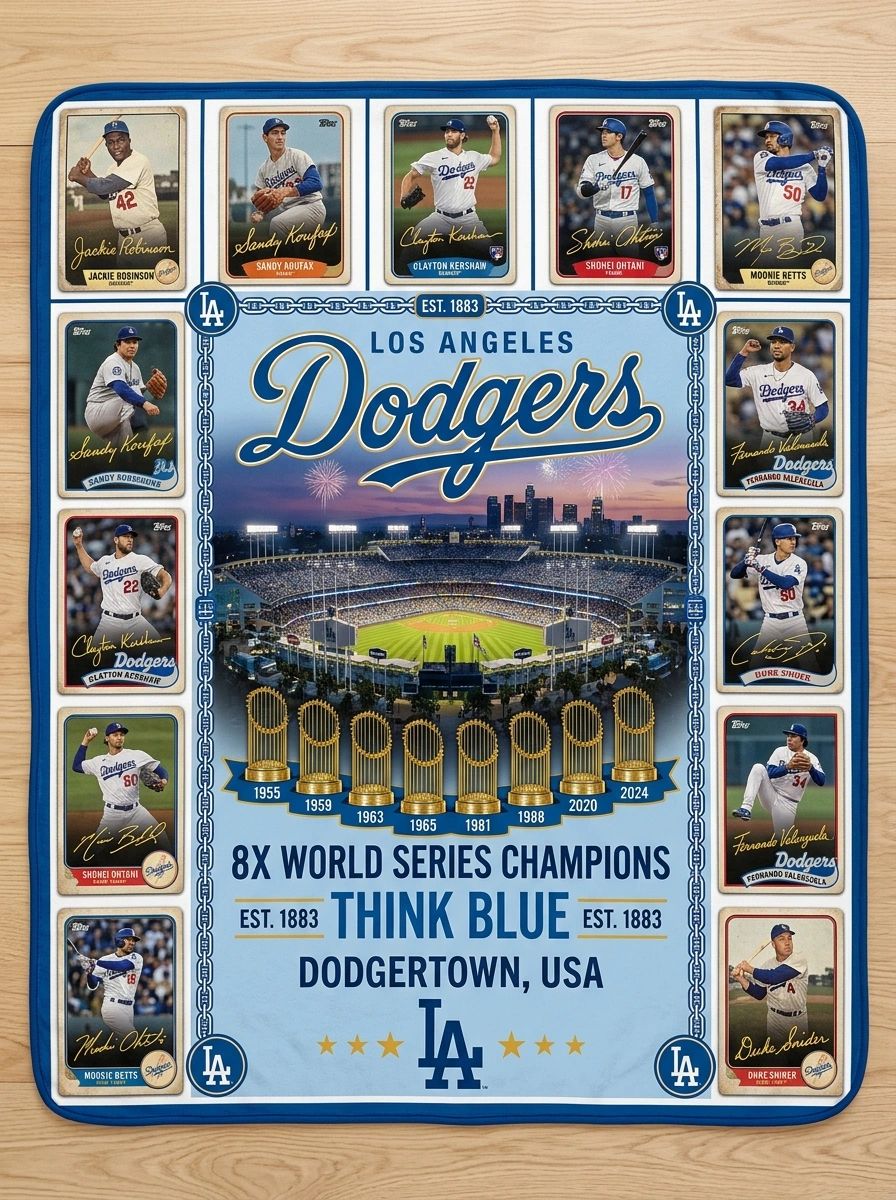 Los Angeles Dodgers 8x World Series Champions Dodger Stadium Legends Facsimile Signatures Fleece Throw Blanket