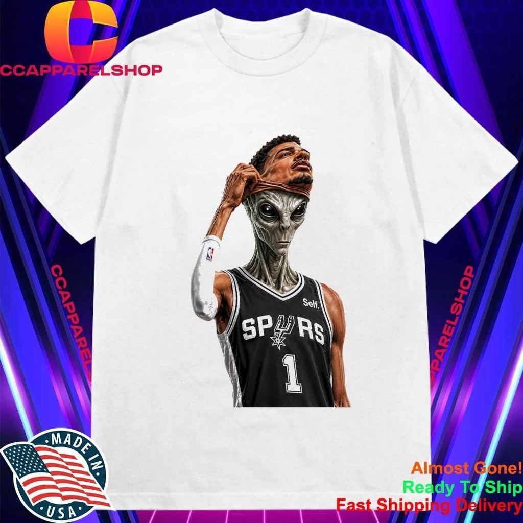 Wembanyama Face Reveal Spurs Alien Takeover Shirt