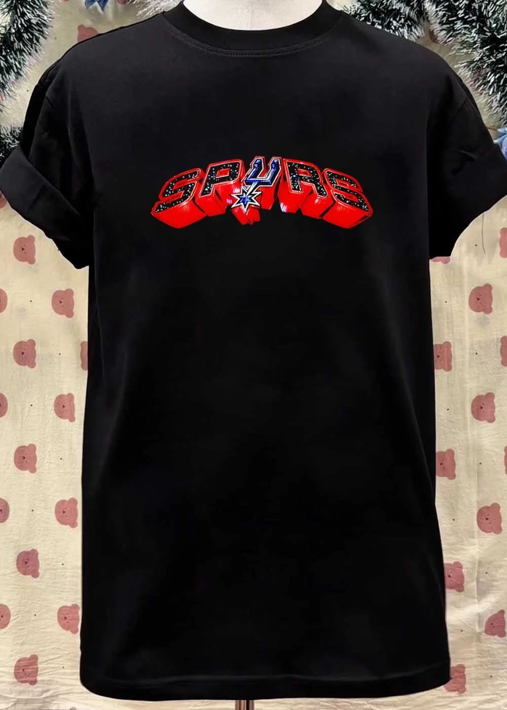 Vintage Spurs Distressed Red Logo Basketball T-Shirt