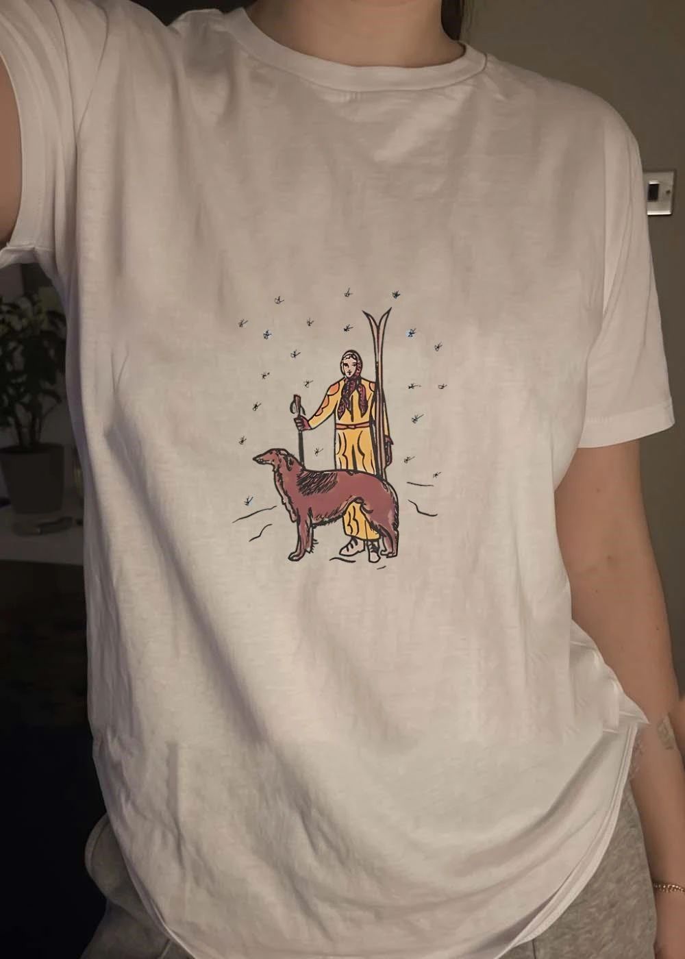 Woman Skiing with Borzoi Dog Winter Sport T-Shirt