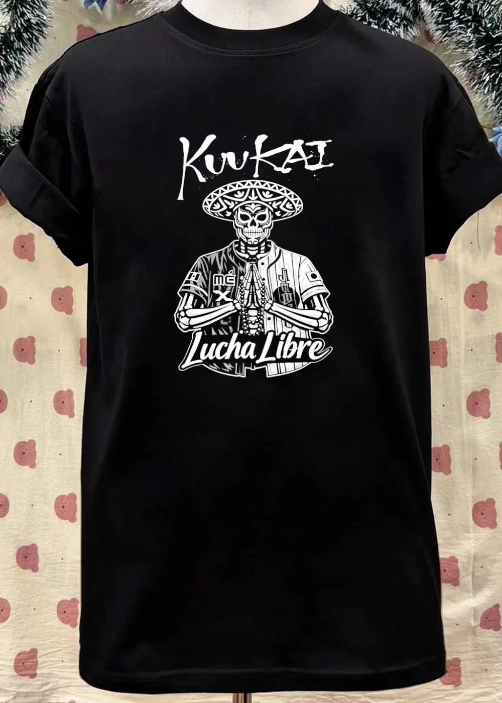 KuuKAI Praying Skeleton Skull Lucha Libre Mexico Japan Baseball Shirt