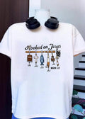 Mark 1’17 Hooked on Jesus Bible Cross Fish Candle Church T-Shirt