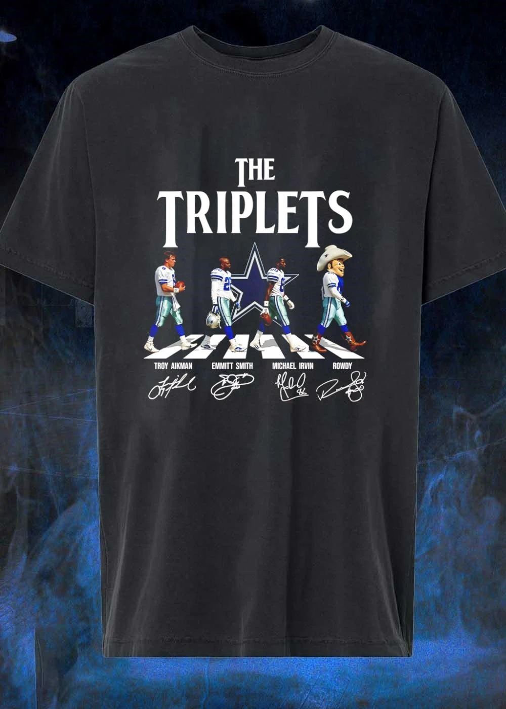 The Triplets Troy Aikman Emmitt Smith Michael Irvin Rowdy Dallas Cowboys T-Shirt