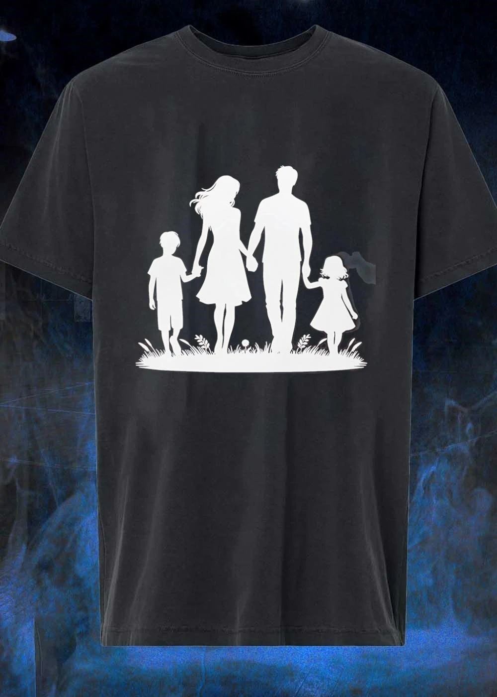 Family Silhouette Walking Through Grass Mother Father Son Daughter T-Shirt