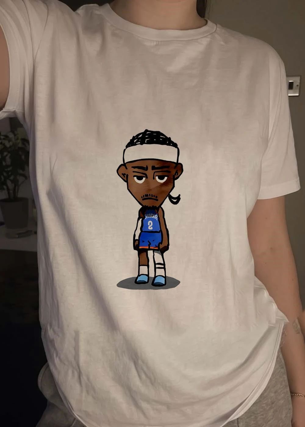 Shai Gilgeous-Alexander sad cartoon OKC shirt
