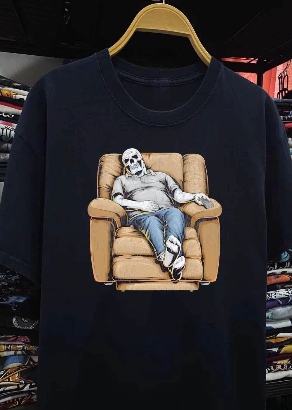 Dying to Relax Skeleton Resting in Recliner T-Shirt
