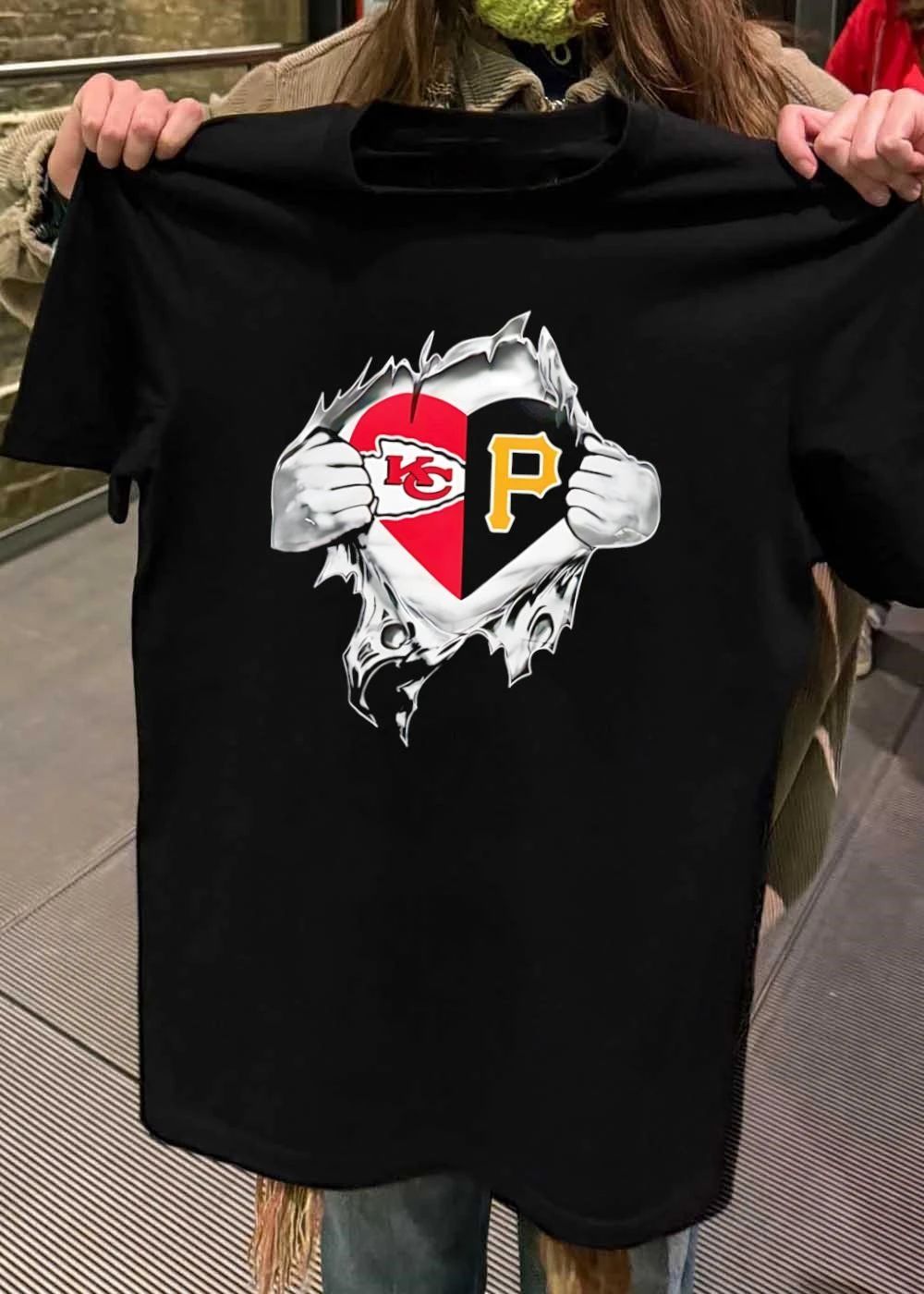 KC Chiefs and Pittsburgh Pirates Heart Ripped Open T-Shirt