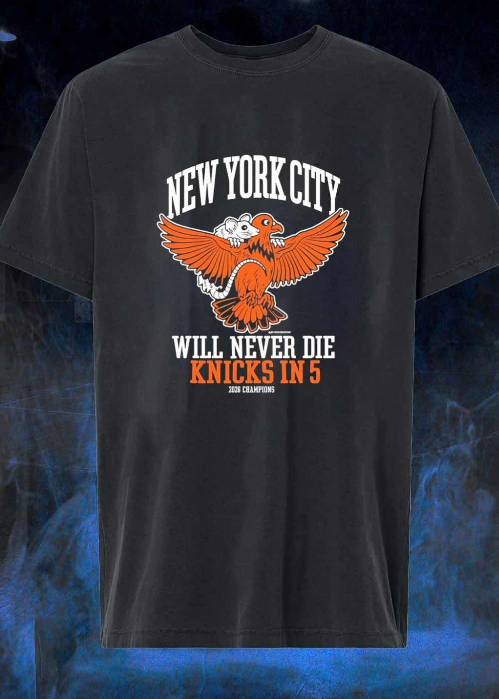 Grim Lee Design New York City Will Never Die Knicks in 5 2026 Champions T-Shirt