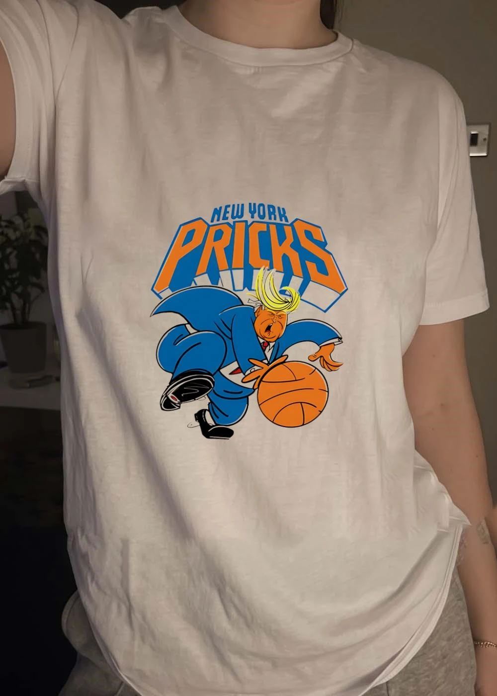 New York Pricks Donald Trump Angry Cartoon Character Dribbling Basketball shirt