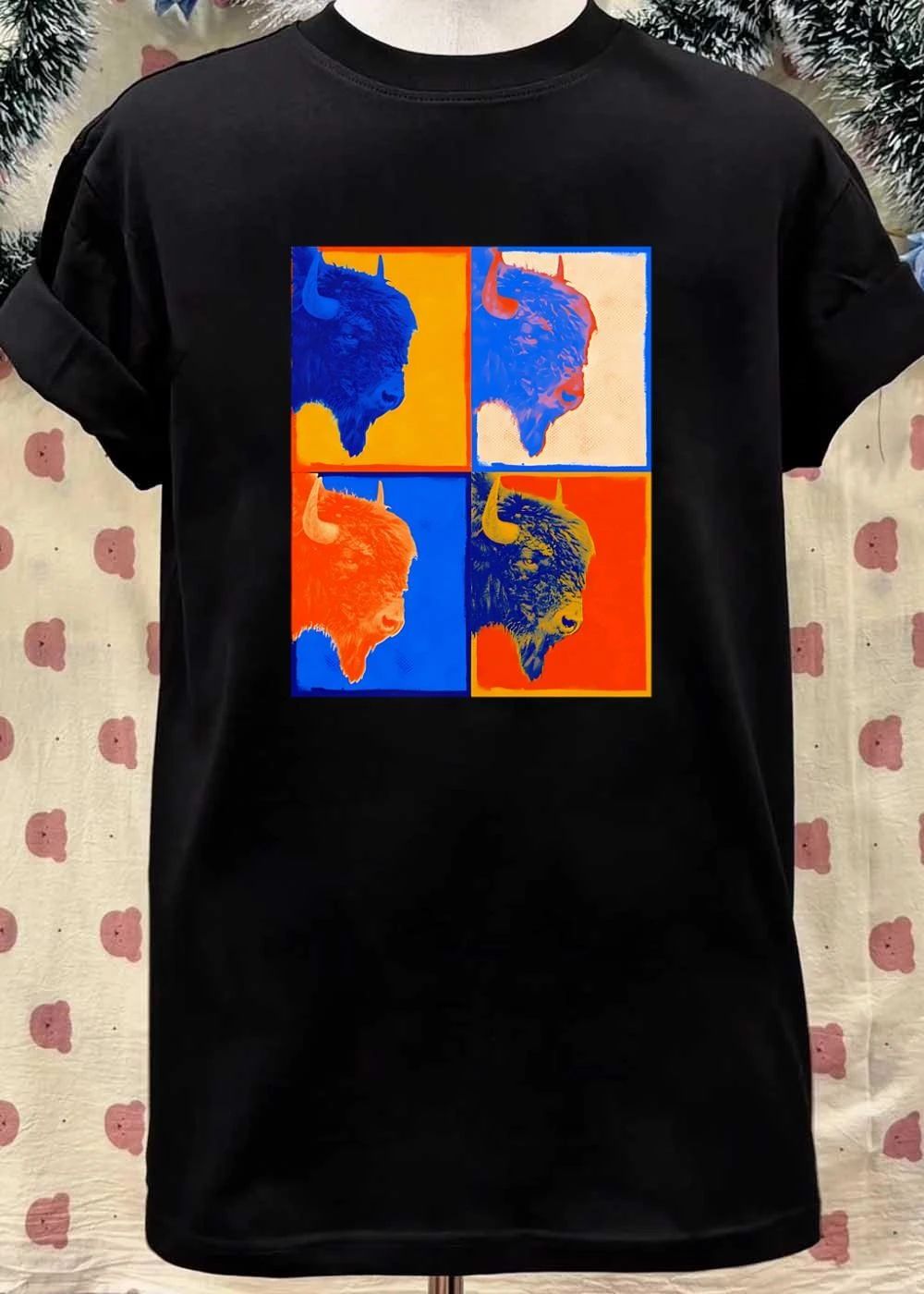 Colorful Pop Art Bison Grid Shirt