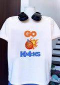 Go Knicks Flying Basketball Fire Flame Pigeon shirt
