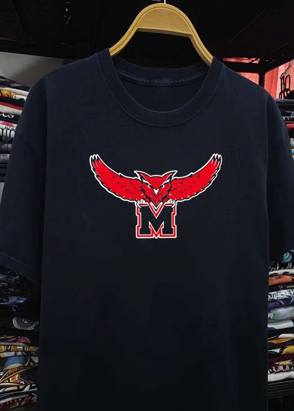Mascot Apparel Red Owl Resting on M Logo Team Shirt