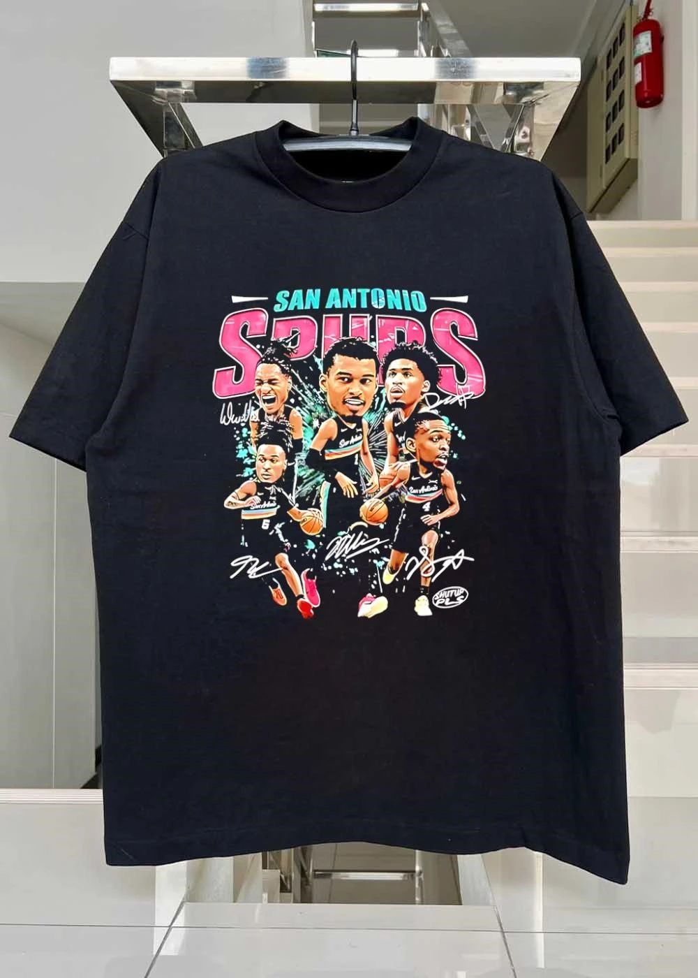 San Antonio Spurs Victor Wembanyama Players Caricature Signatures Graphic shirt