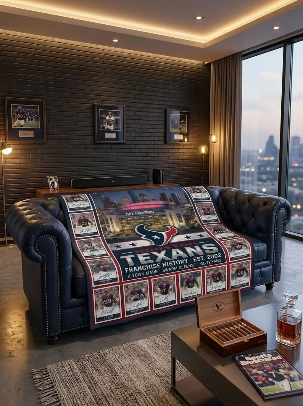 Houston Texans NRG Stadium H Town Made Legends Facsimile Signatures Fleece Throw Blanket